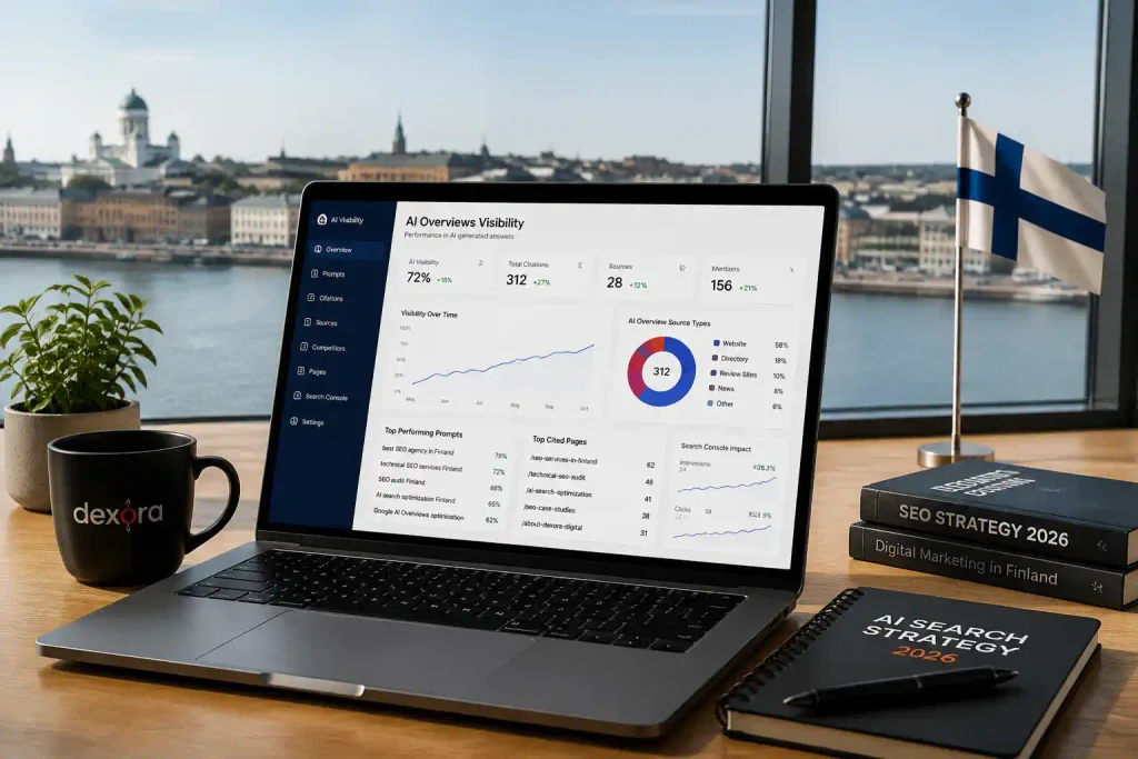 AI visibility audit Finland dashboard for business search performance.