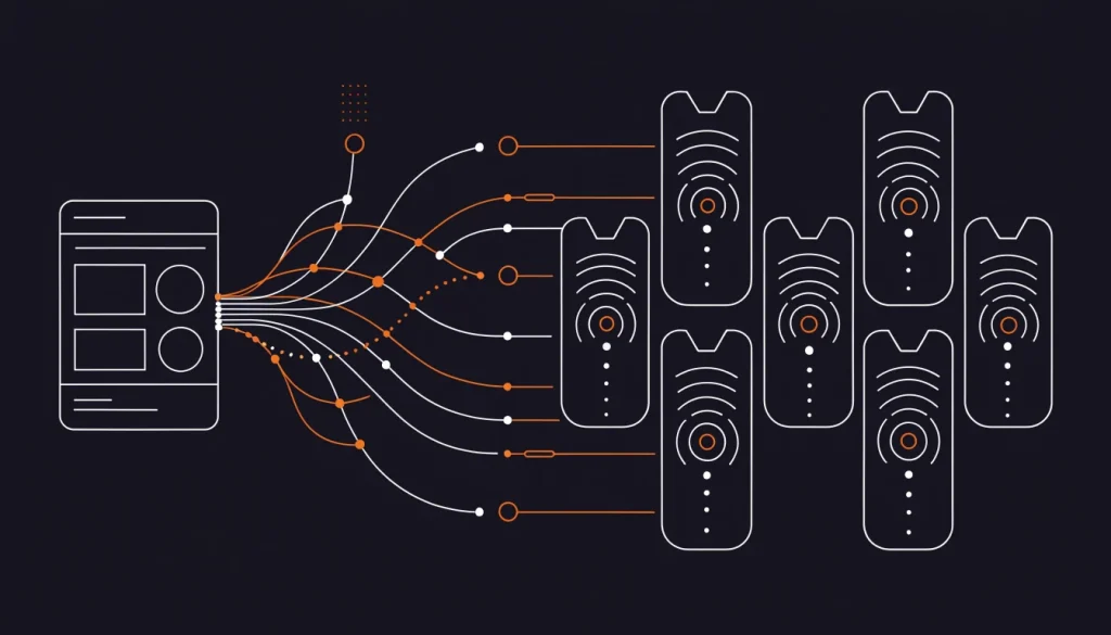Network connecting a company website to several AI answer cards