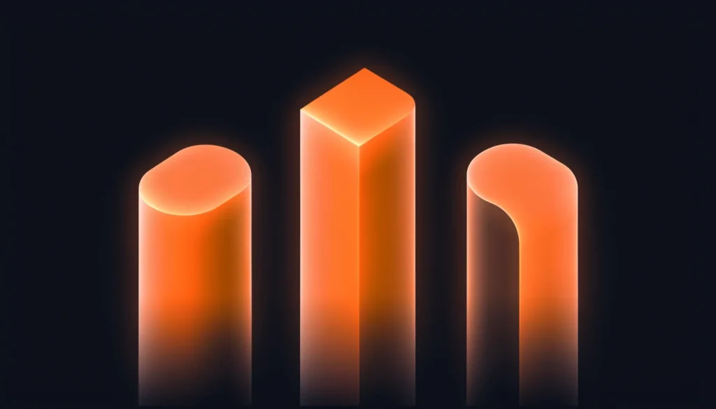 Three glowing pillars of different heights illustrating SEO, AEO and GEO outcomes
