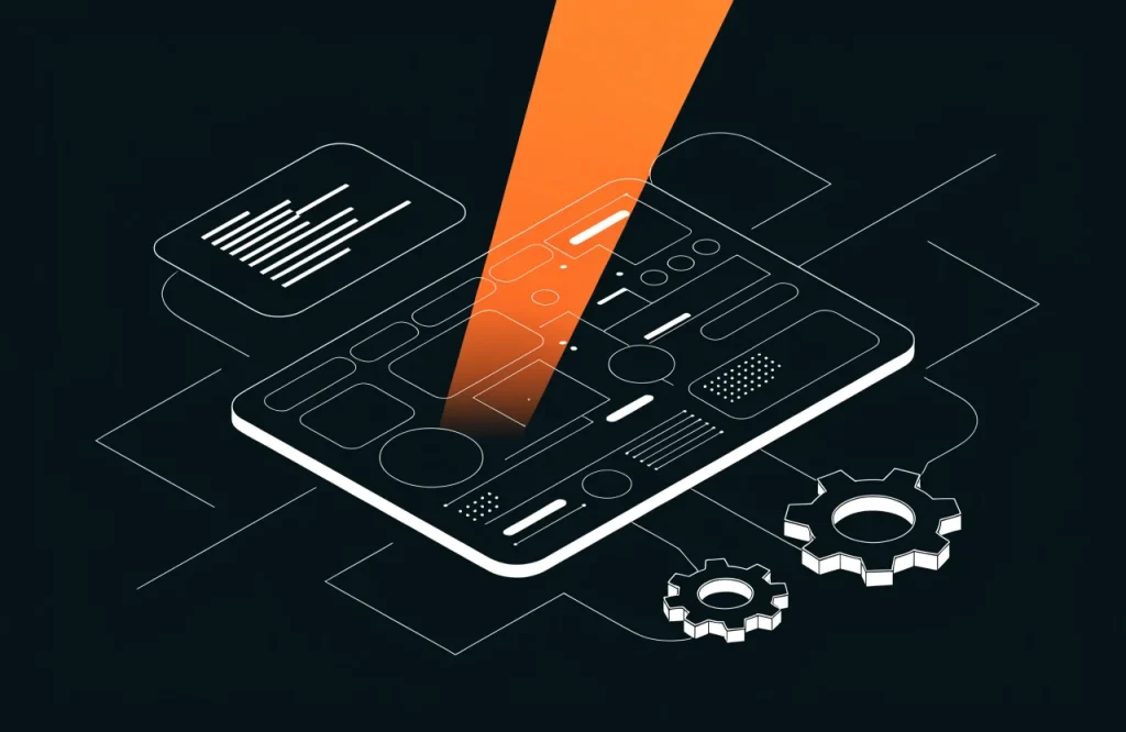 Website wireframe scanned by a beam of light representing a technical SEO audit