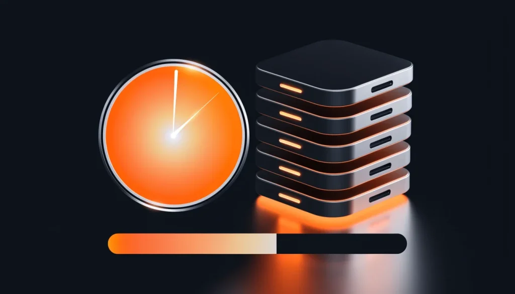 Performance gauge and server panels illustrating technical SEO and site speed