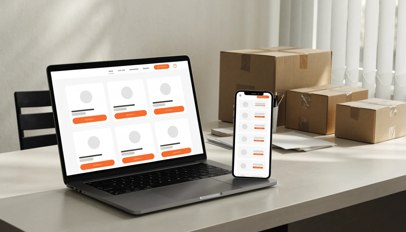 Online store product pages on laptop and phone